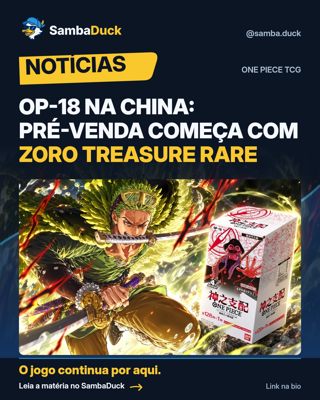 OP-18 na China: pré-venda começa com Zoro Treasure Rare