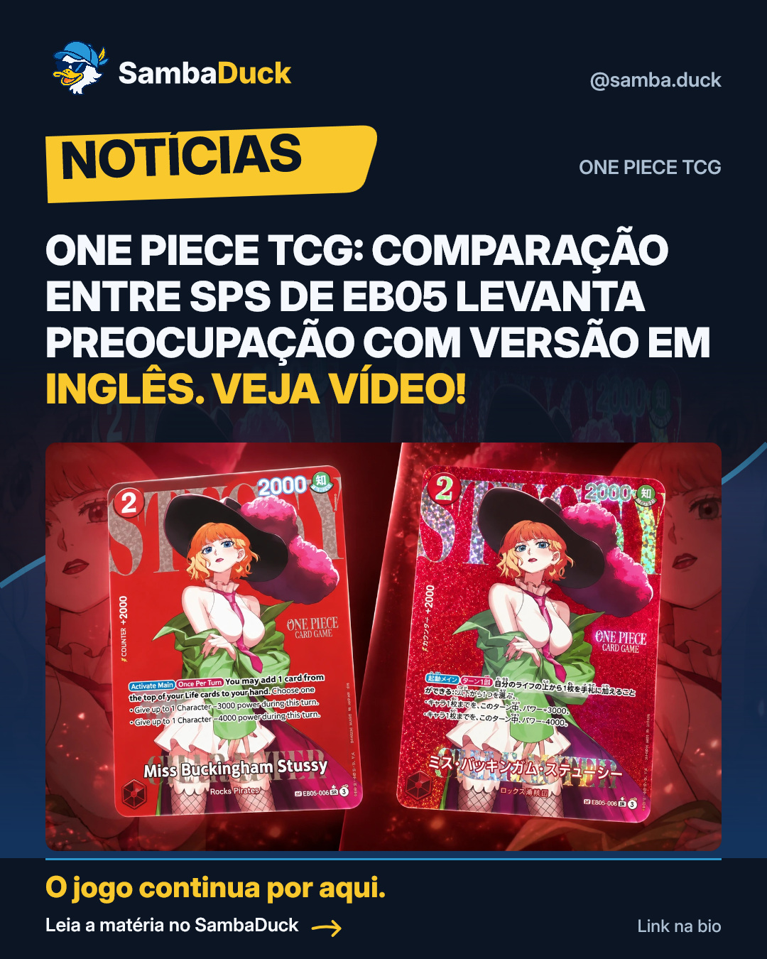One Piece TCG: comparação entre SPs de EB05 levanta preocupação com versão em inglês. Veja vídeo!